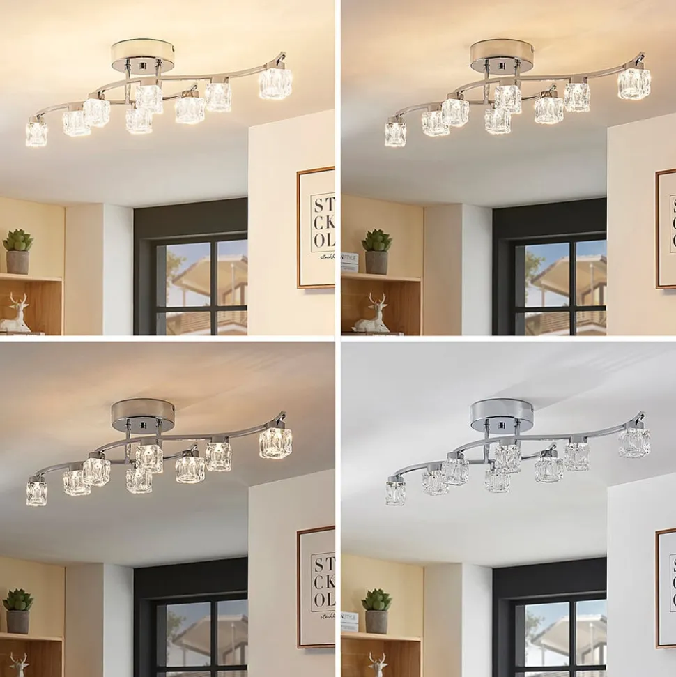 Lindby LED-loftlampe Yaro, 8 lyskilder, krom, dæmpbar