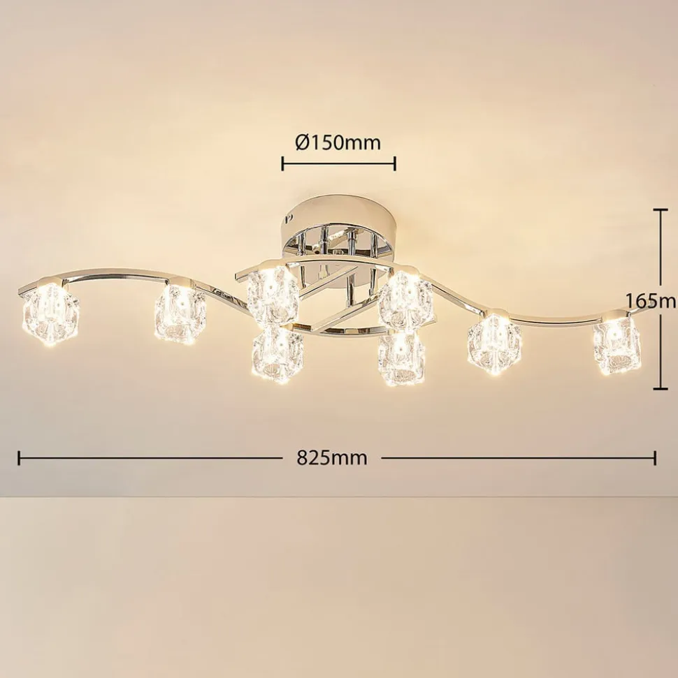 Lindby LED-loftlampe Yaro, 8 lyskilder, krom, dæmpbar