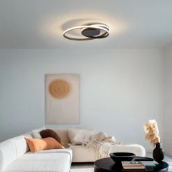 Lindby LED-loftlampe Youna, sort, aluminium, 39 cm, dæmpbar