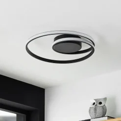 Lindby LED-loftlampe Youna, sort, aluminium, 39 cm, dæmpbar