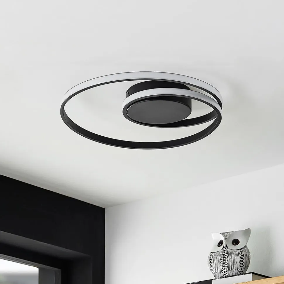 Lindby LED-loftlampe Youna, sort, aluminium, 39 cm, dæmpbar