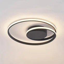 Lindby LED-loftlampe Youna, sort, aluminium, 39 cm, dæmpbar