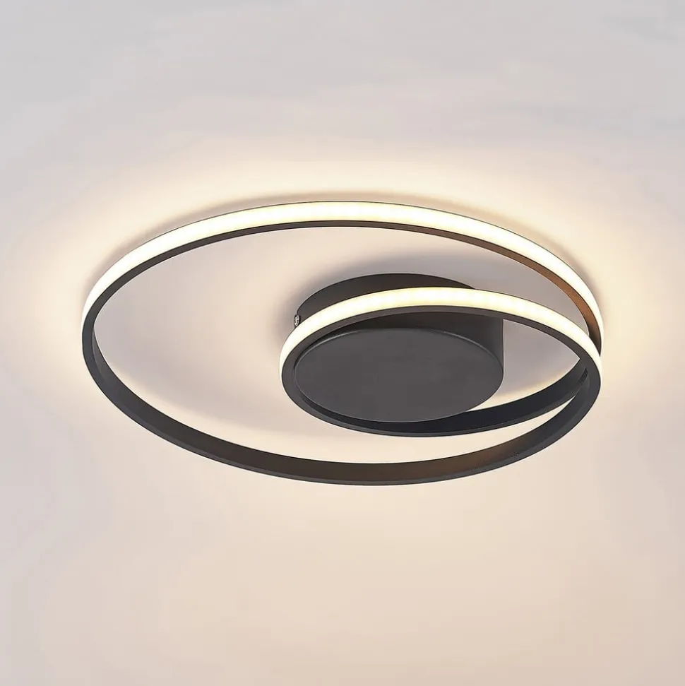 Lindby LED-loftlampe Youna, sort, aluminium, 39 cm, dæmpbar