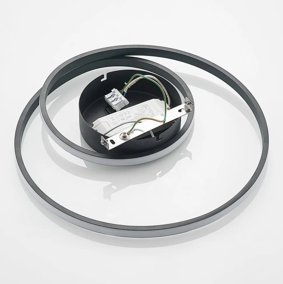 Lindby LED-loftlampe Youna, sort, aluminium, 39 cm, dæmpbar