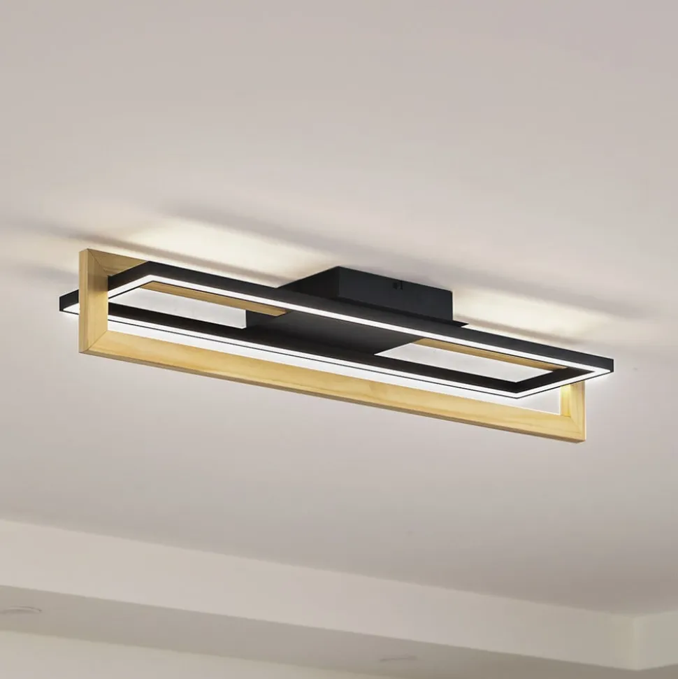 Lindby LED-loftslampe Holamu, 80 cm, træ