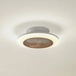 Lindby LED-loftventilator Mamuti, træfarvet, støjsvag, 55 cm