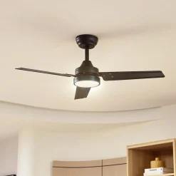 Lindby LED-loftventilator Aerallo, sort, CCT, støjsvag