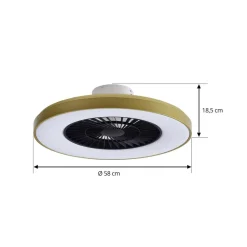 Lindby LED-loftventilator Teleo, messing, DC, støjsvag, Tuya