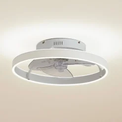 Lindby LED-loftventilator Momitu, hvid, aluminium, Ø 50 cm