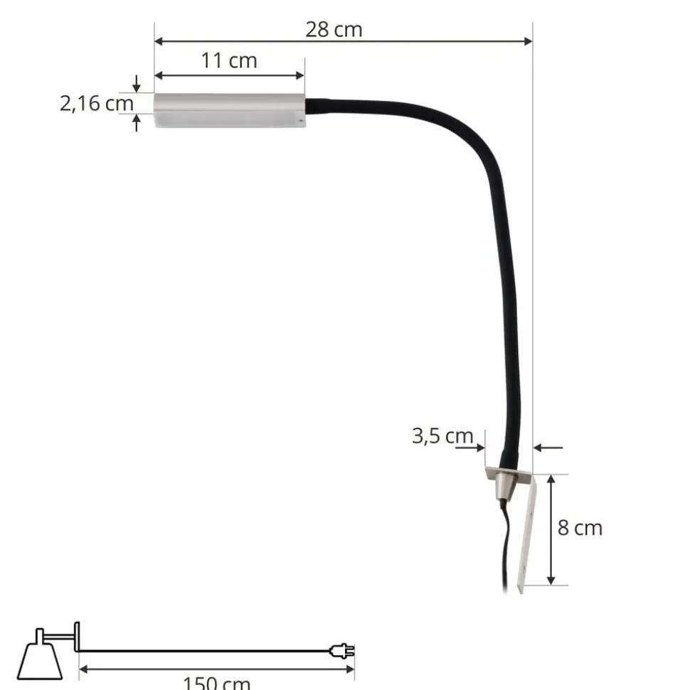 Lindby LED-læselampe Flexola, nikkel, kantet, metal, stik