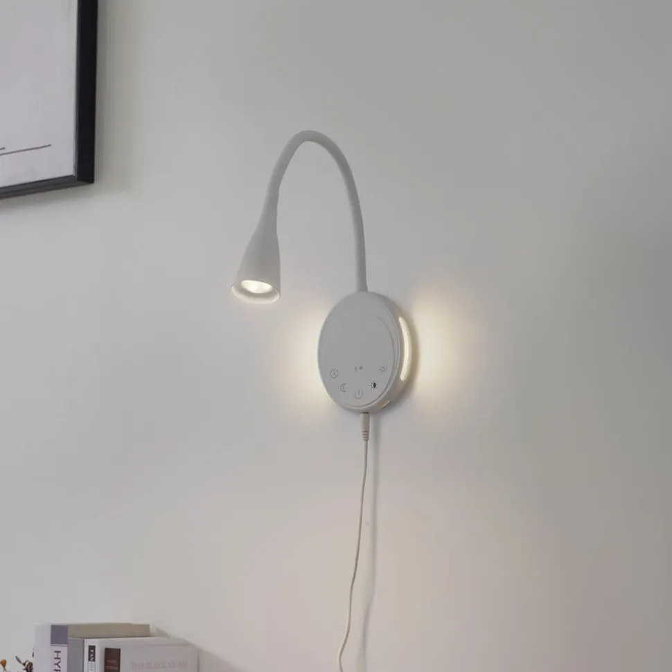 Lindby LED-læselampe Zayna, hvid, CCT, USB, dæmpbar, timer
