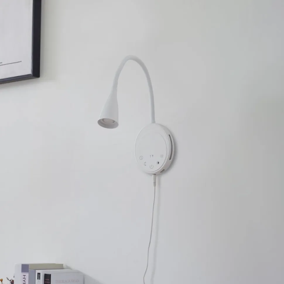 Lindby LED-læselampe Zayna, hvid, CCT, USB, dæmpbar, timer
