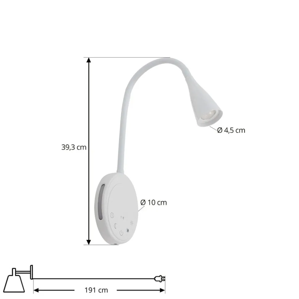 Lindby LED-læselampe Zayna, hvid, CCT, USB, dæmpbar, timer