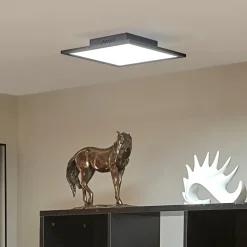 Lindby LED-panel Lamin, sort, 30 cm, CCT, dæmpbar, fjernbetjening