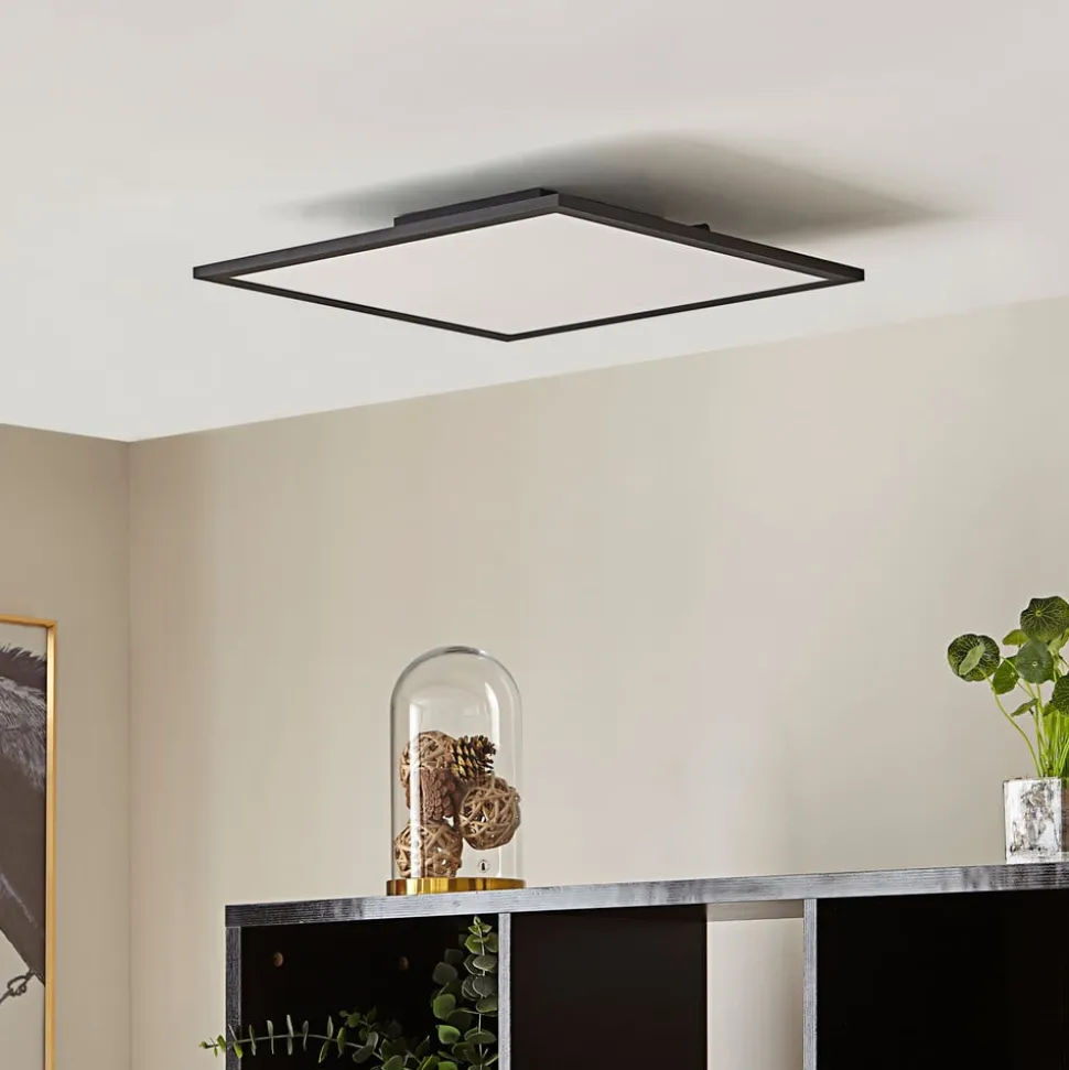 Lindby LED-panel Lamin, sort, 40 cm, CCT, dæmpbar, fjernbetjening