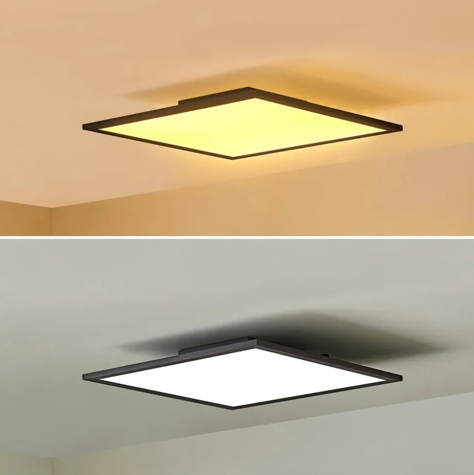 Lindby LED-panel Lamin, sort, 40 cm, CCT, dæmpbar, fjernbetjening