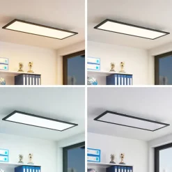 Lindby LED-panel Nelios, 80 x 30 cm, CCT, sort, metal