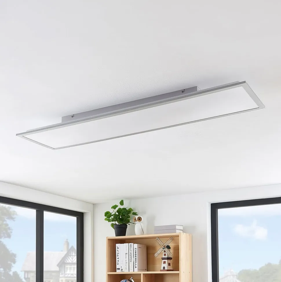 Lindby LED-panel Stenley, 4.000 K, 120 cm x 30 cm, sølv/hvid