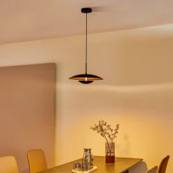 Lindby LED-pendel Tiama, metal, sort/guld, Ø 40 cm