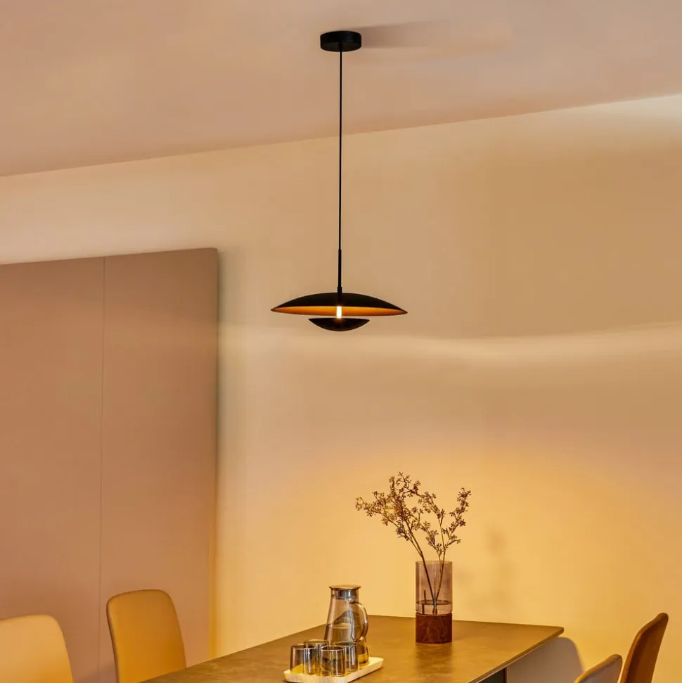 Lindby LED-pendel Tiama, metal, sort/guld, Ø 40 cm