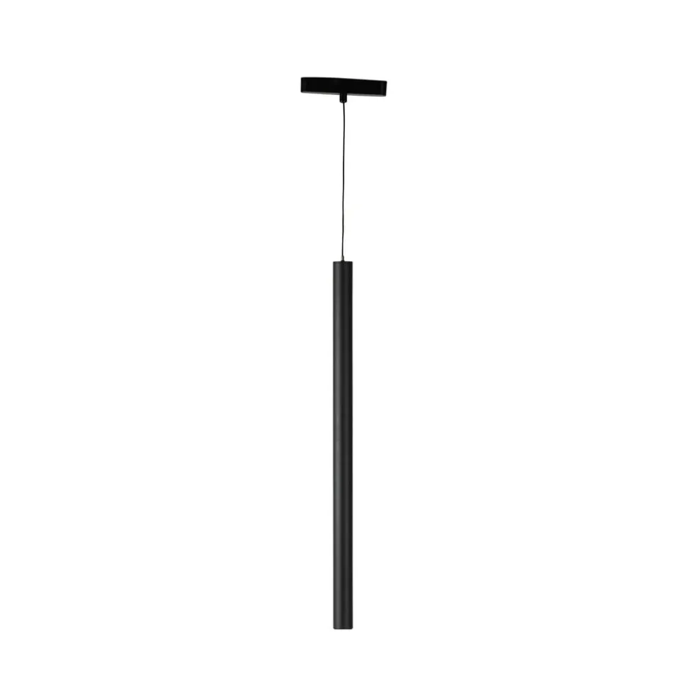 Lindby LED-pendellampe Lumaro, sort, Ø3cm,aluminium,48V,dæmpbar