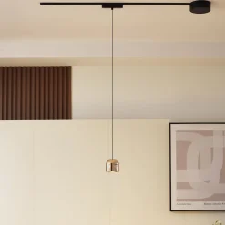 Lindby LED-pendellampe Lumaro, guld, Ø 8 cm, aluminium, 48V, dæmpbar