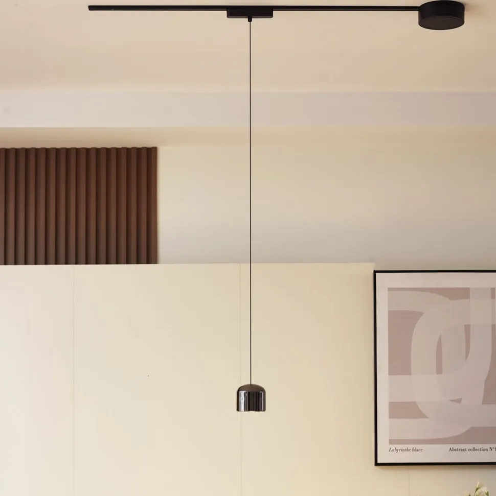 Lindby LED-pendellampe Lumaro,sort,Ø8,2cm,aluminium,48V,dæmpbar