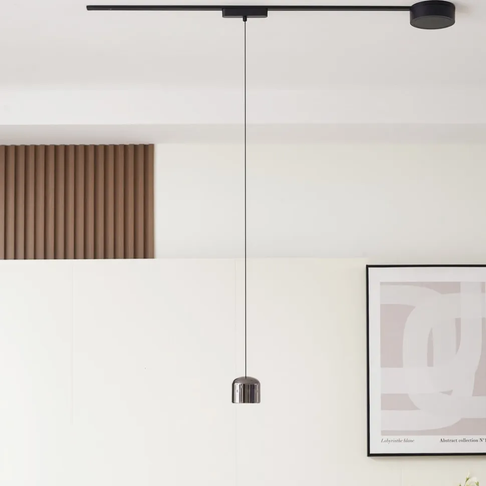 Lindby LED-pendellampe Lumaro,sort,Ø8,2cm,aluminium,48V,dæmpbar