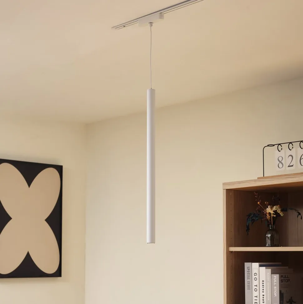 Lindby LED-pendellampe Lumaro, hvid, Ø 3cm,aluminium,48V,dæmpbar