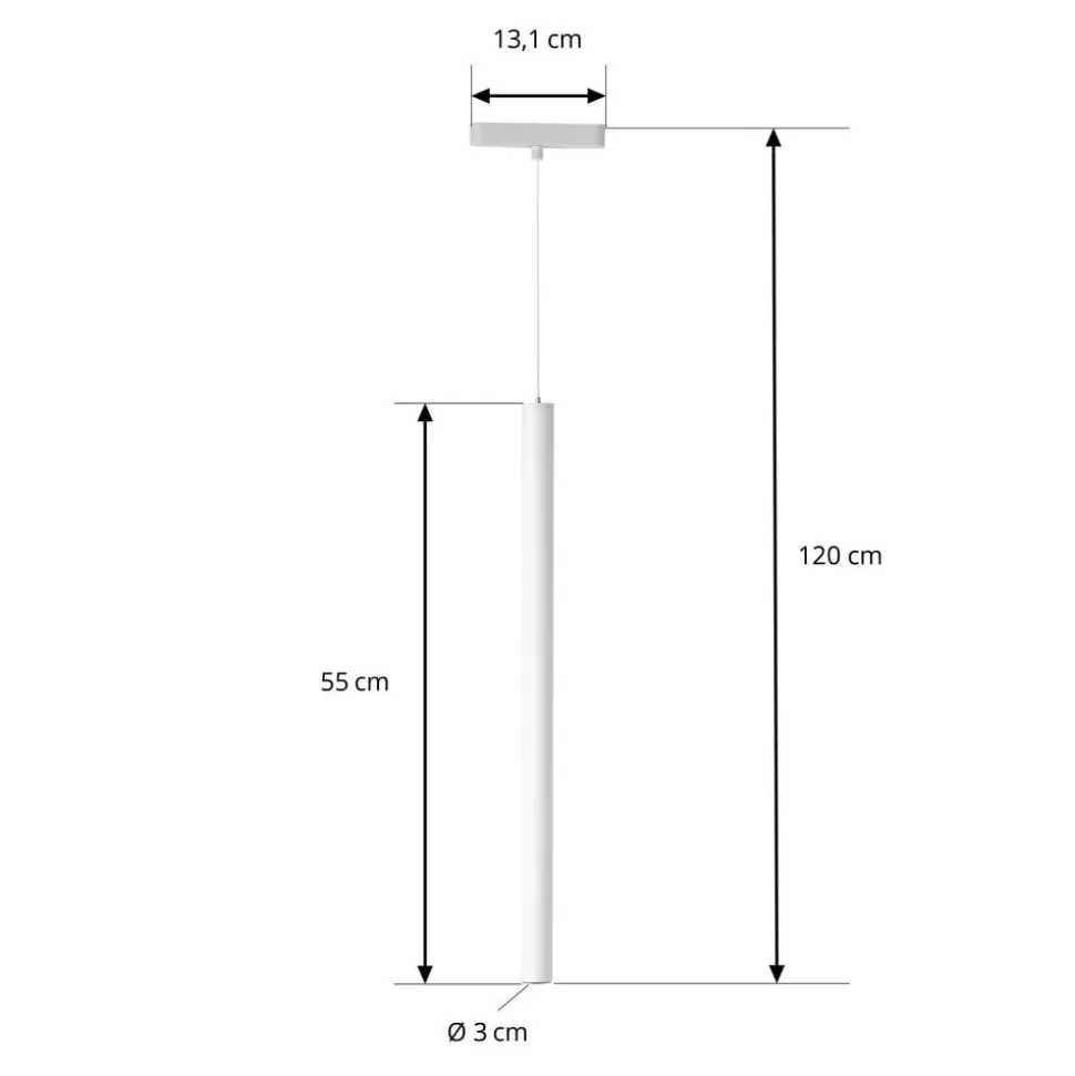 Lindby LED-pendellampe Lumaro, hvid, Ø 3cm,aluminium,48V,dæmpbar