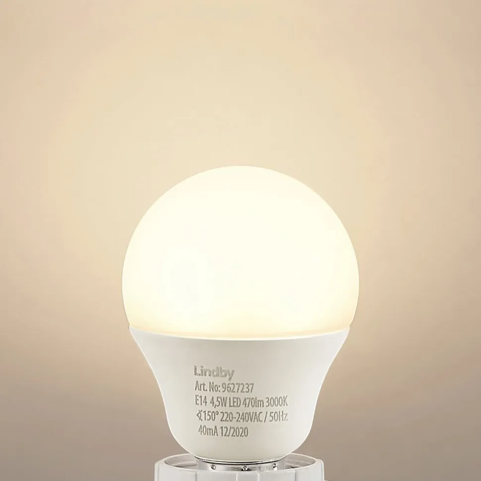 Lindby LED-pære E14 G45 4,5W 3.000K opal sæt med 3 stk