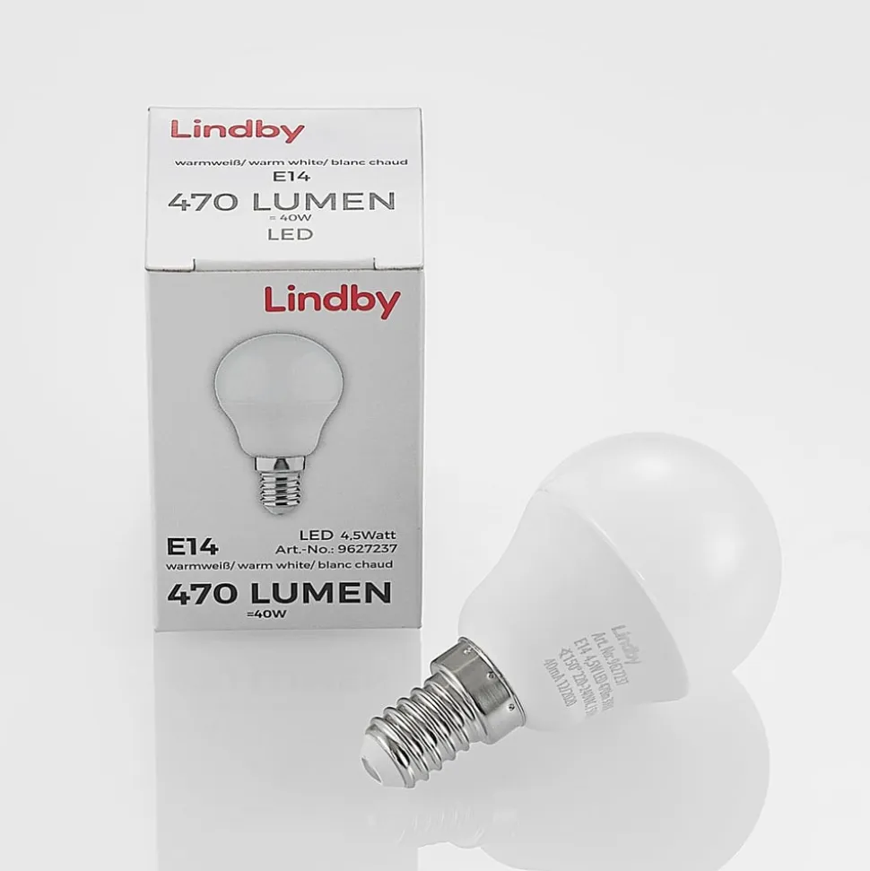 Lindby LED-pære E14 G45 4,5W 3.000K opal sæt med 3 stk