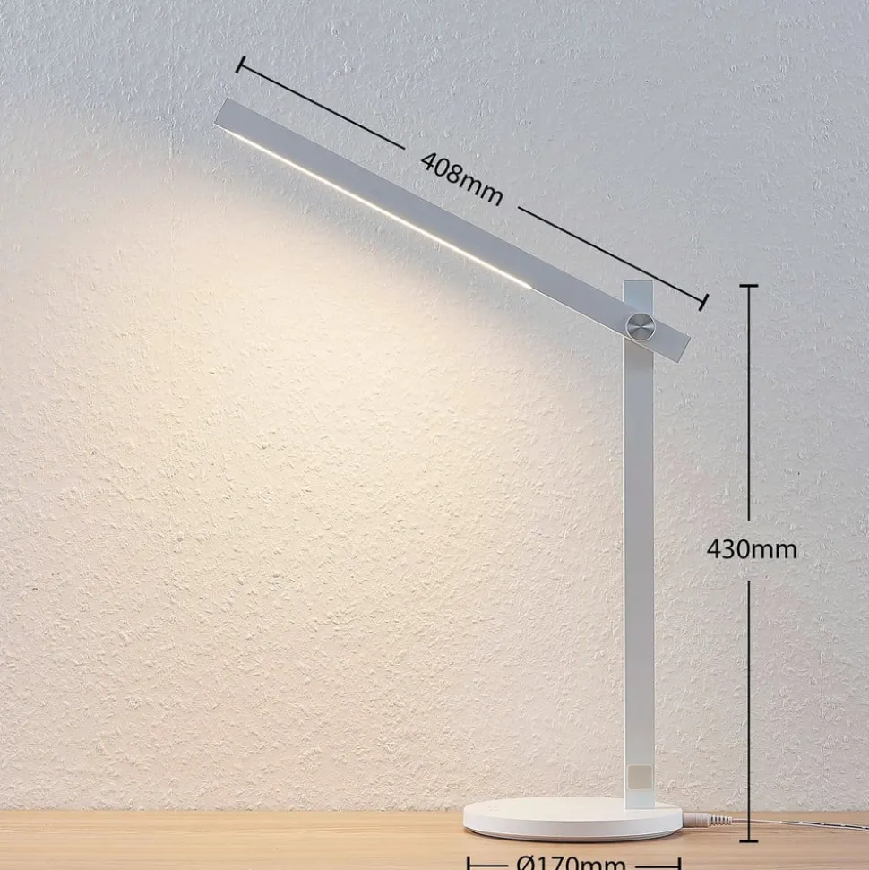 Lindby LED-skrivebordslampe Loretta, højde 43 cm, hvid, CCT