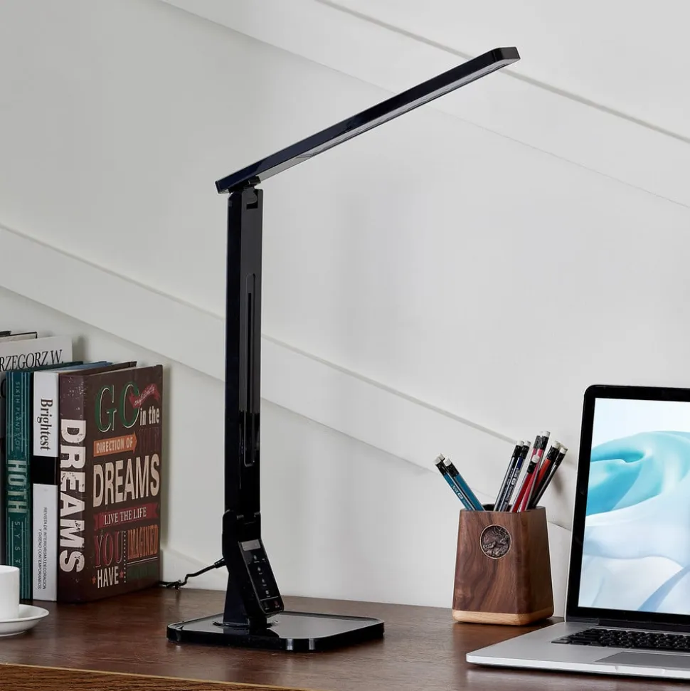 Lindby LED-skrivebordslampe Eleni, sort, CCT, dæmpbar