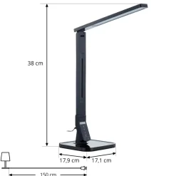 Lindby LED-skrivebordslampe Eleni, sort, CCT, dæmpbar