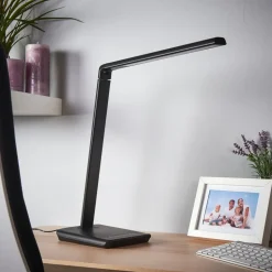 Lindby LED-skrivebordslampe Kuno, sort, USB, touchdæmper