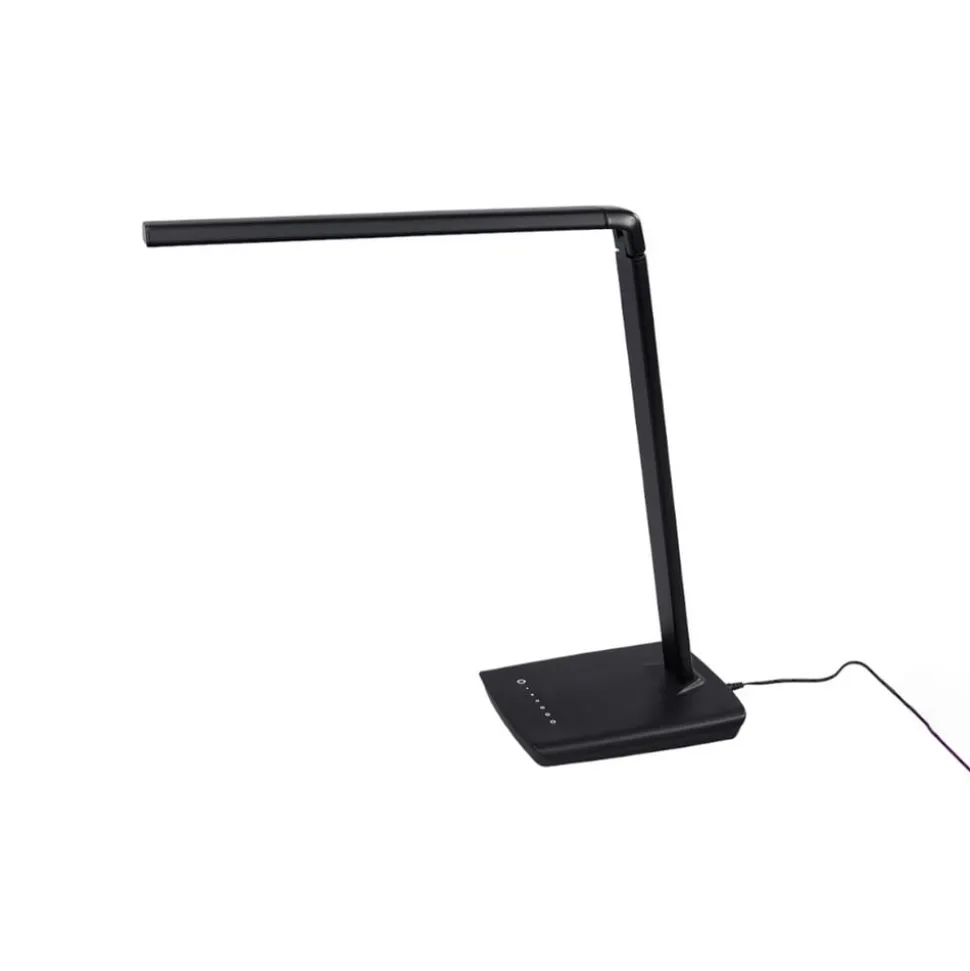 Lindby LED-skrivebordslampe Kuno, sort, USB, touchdæmper