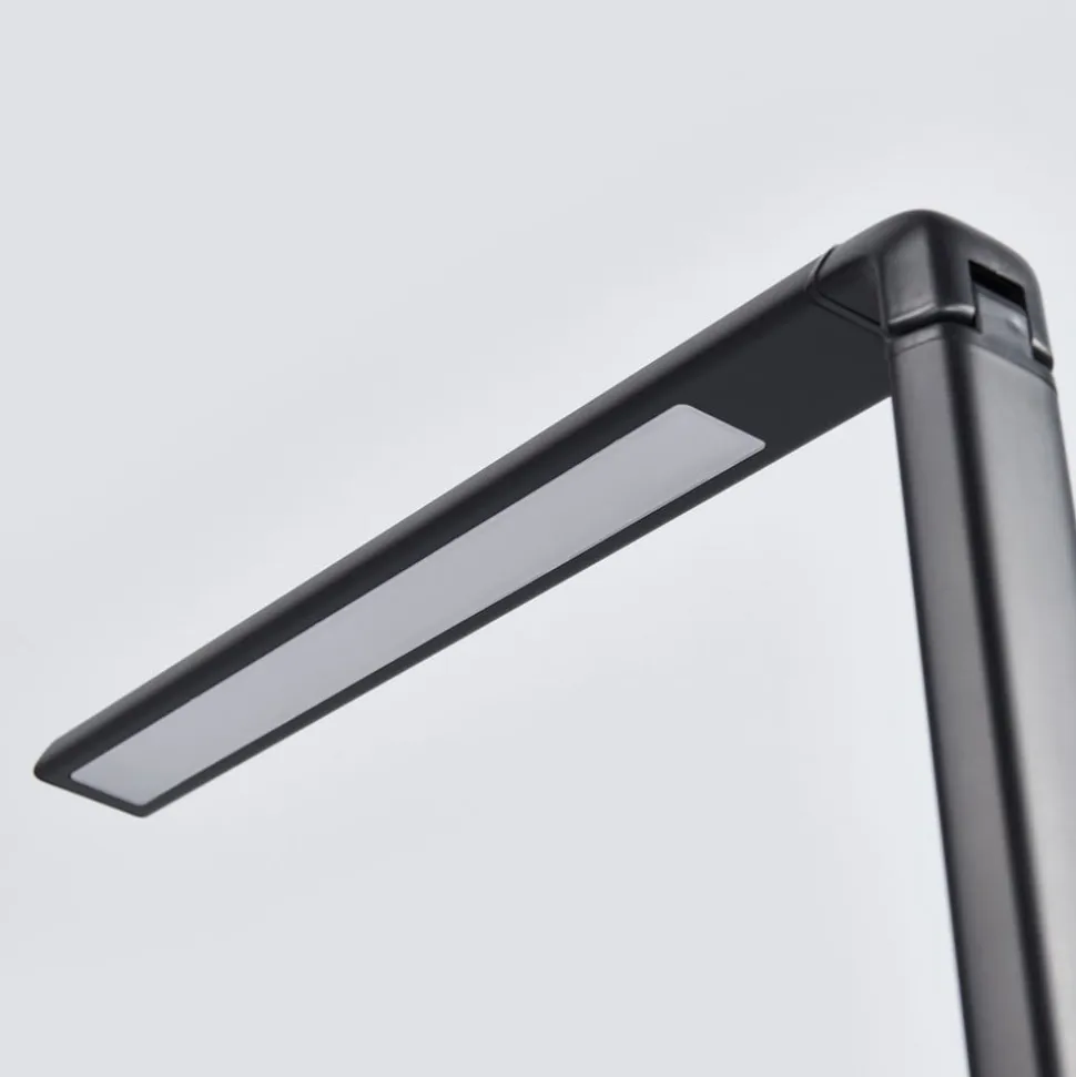 Lindby LED-skrivebordslampe Kuno, sort, USB, touchdæmper