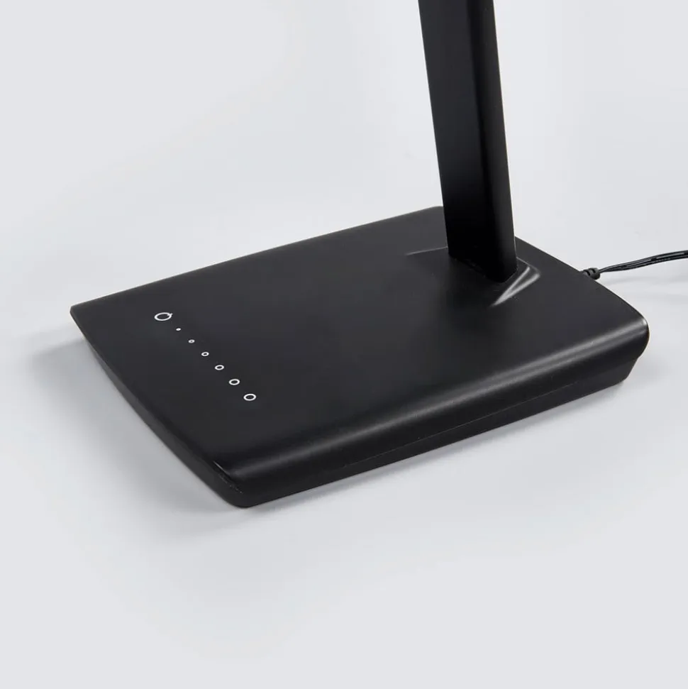 Lindby LED-skrivebordslampe Kuno, sort, USB, touchdæmper