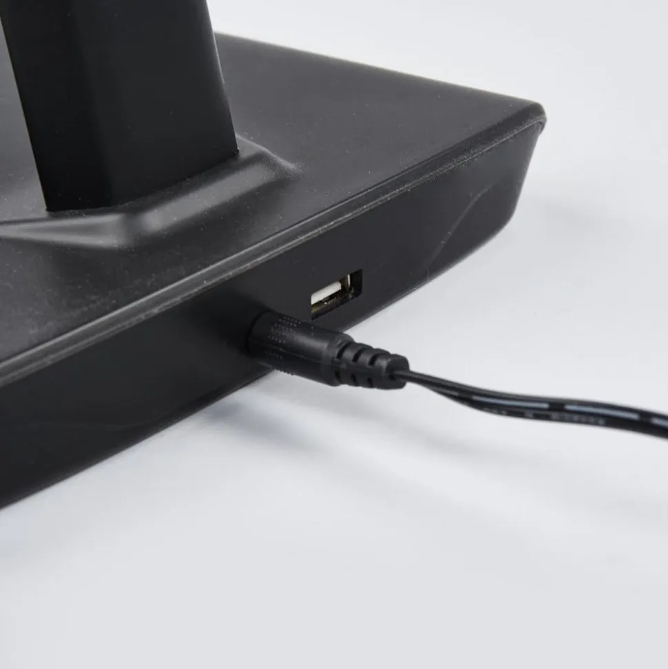 Lindby LED-skrivebordslampe Kuno, sort, USB, touchdæmper