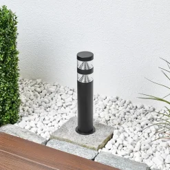 Lindby LED-sokkellampe Lanea, 40 cm, sort, stål, IP44