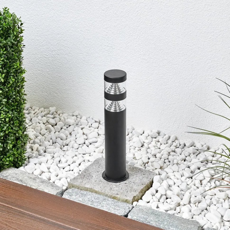 Lindby LED-sokkellampe Lanea, 40 cm, sort, stål, IP44