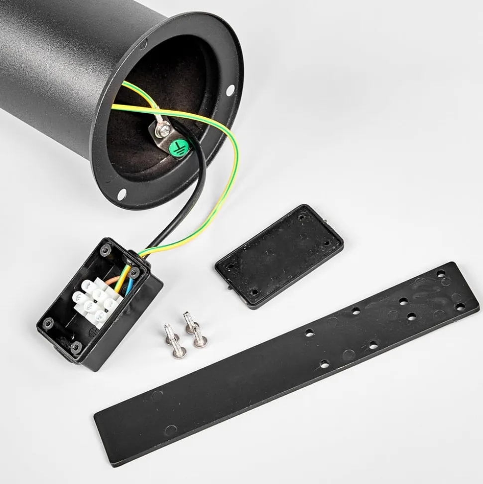 Lindby LED-sokkellampe Lanea, 40 cm, sort, stål, IP44