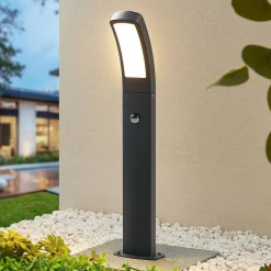 Lindby LED-sokkellampe Moshe, 60 cm, antracit, sensor