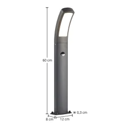 Lindby LED-sokkellampe Moshe, 60 cm, antracit, sensor