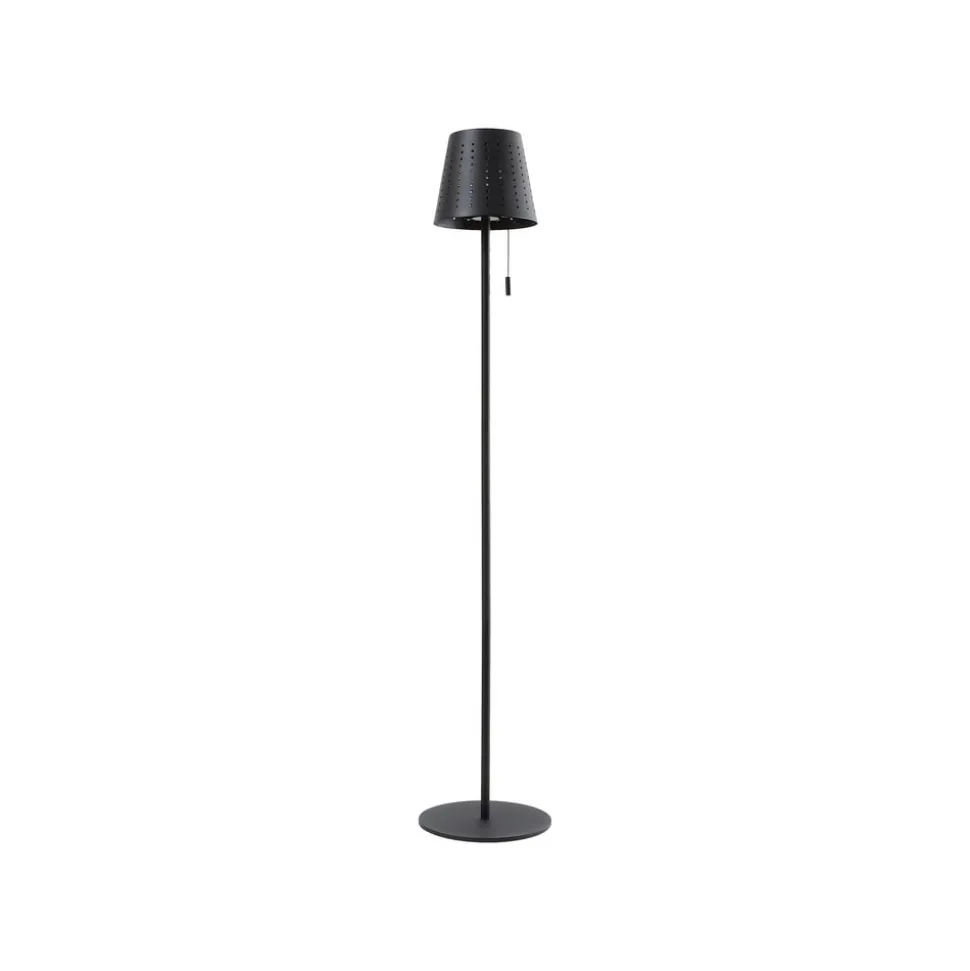Lindby LED-solcellegulvlampe Hilario, sort, jern, genopladeligt batteri