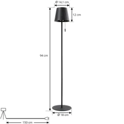 Lindby LED-solcellegulvlampe Hilario, sort, jern, genopladeligt batteri