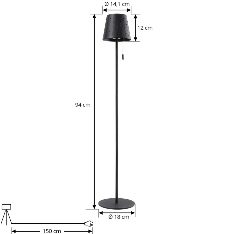 Lindby LED-solcellegulvlampe Hilario, sort, jern, genopladeligt batteri