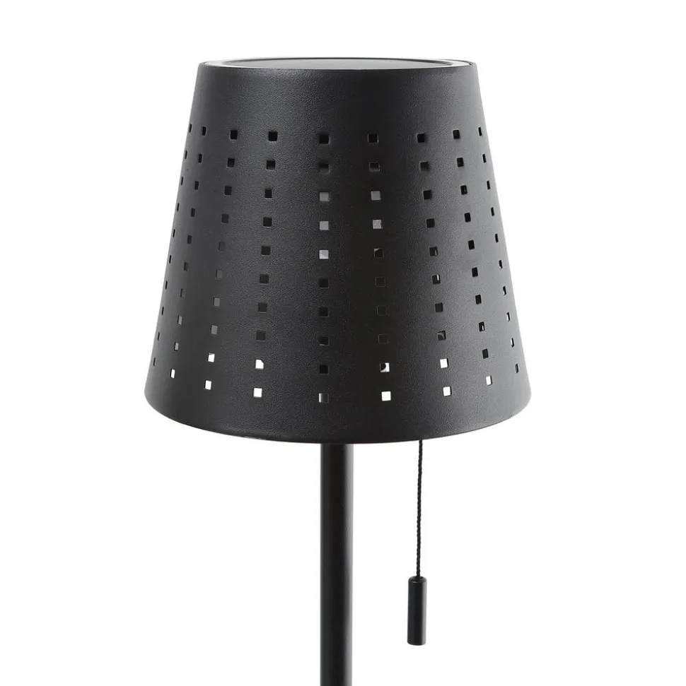 Lindby LED-solcellegulvlampe Hilario, sort, jern, genopladeligt batteri