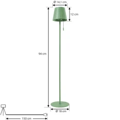 Lindby LED-solcellegulvlampe Hilario, grøn, jern, genopladeligt batteri